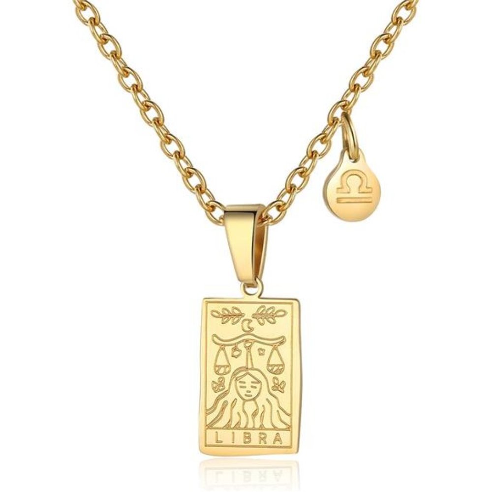 Zodiac Sign Necklace Libra Constellation Tarot Card Pendant Double Sided
